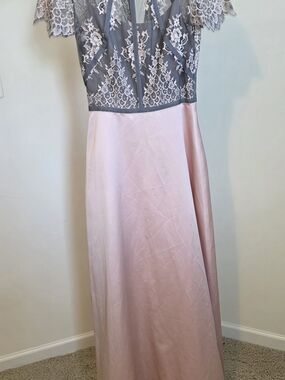 Nha Khanh Pink Franny Gown size 4   Lace Bodice Pink Satin Maxi Dress
